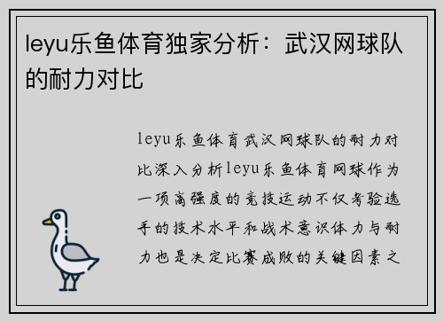 leyu乐鱼体育独家分析：武汉网球队的耐力对比