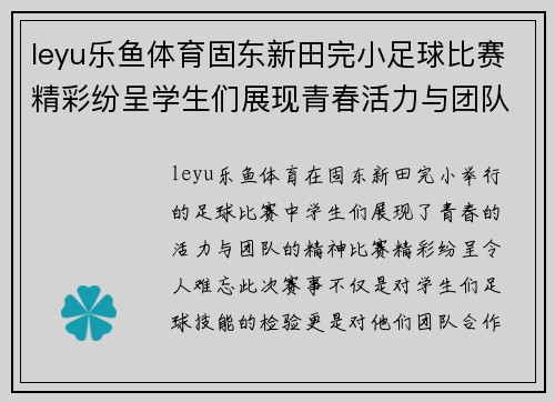 leyu乐鱼体育固东新田完小足球比赛精彩纷呈学生们展现青春活力与团队精神