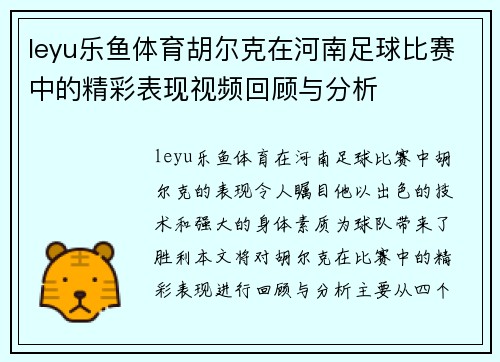 leyu乐鱼体育胡尔克在河南足球比赛中的精彩表现视频回顾与分析